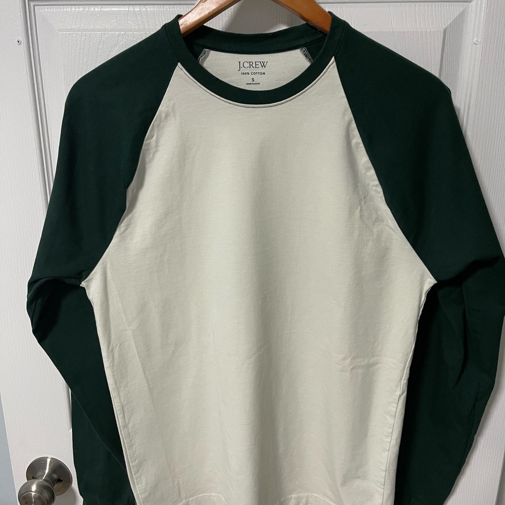J. Crew Cream and Dark Green Raglan Long-Sleeve Tee